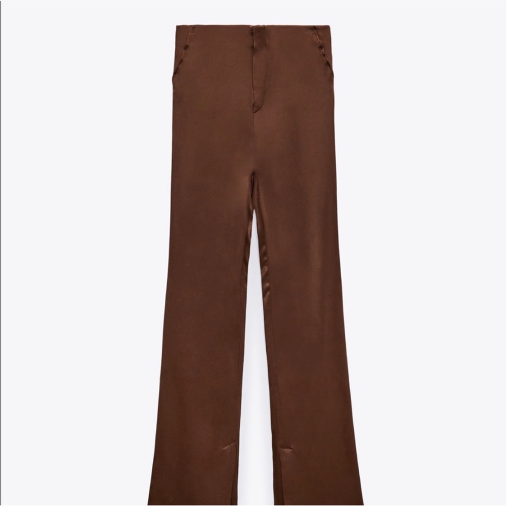 Brown Satin Wide-Leg Pants top